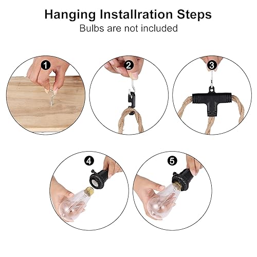 Miniatura 6 de Simple Deluxe Luces colgantes de 15 pies con cable de enchufe, adecuado para enchufe de lámpara E26, cable de cáñamo trenzado, para el hogar, fiesta