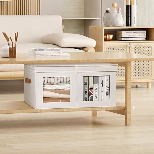 Miniatura 6 de Univivi Cajas de almacenamiento grandes con tapas, contenedores plegables de almacenamiento para ropa, paquete de 2 cubos de almacenamiento de tela