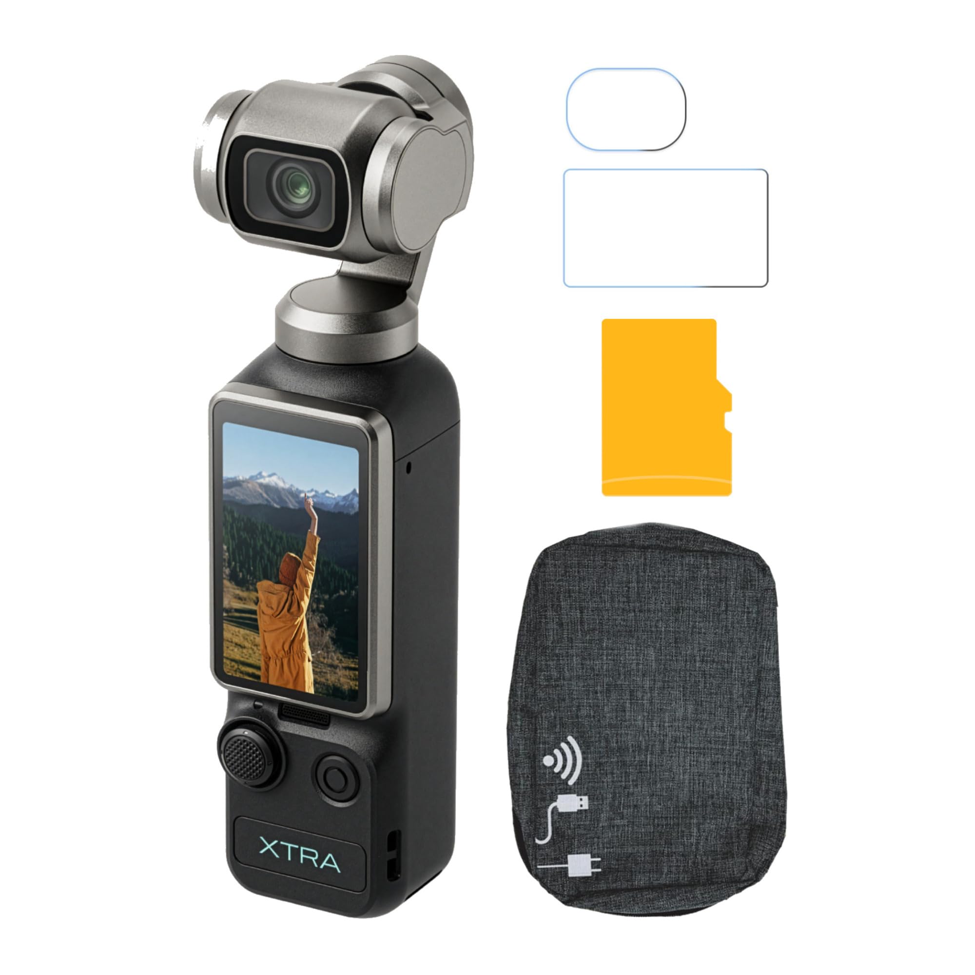 PNY Xtra Edge Muse Gimbal Action Camera Bundle with 128GB MicroSD Card, Soft Carry Case and Screen Protector Film (2-Pack) (4 Items)-image-5