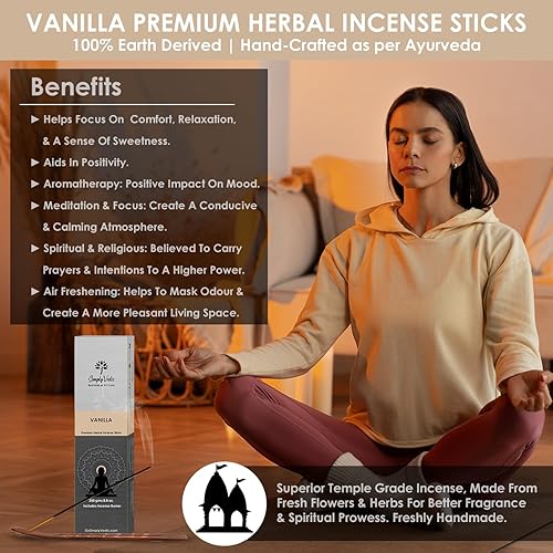 Miniatura 2 de Simply Vedic Varillas de incienso de vainilla de 8.82 oz (aproximadamente 135 varillas de incienso premium + soporte de incienso)  Dura 60 minutos,