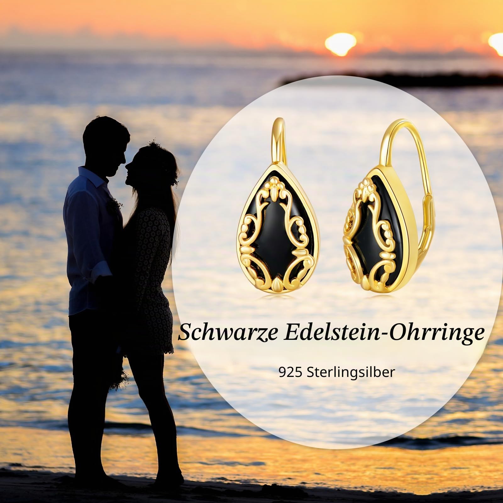 VONALA Schwarze Onyx-Ohrringe - Sterlingsilber Gelbgold vergoldet filigrane Onyx-Ohrhänger Boho-Ohrringe mit schwarzen Edelsteinen - Schmuck Geschenke für Frauen und Mädchen