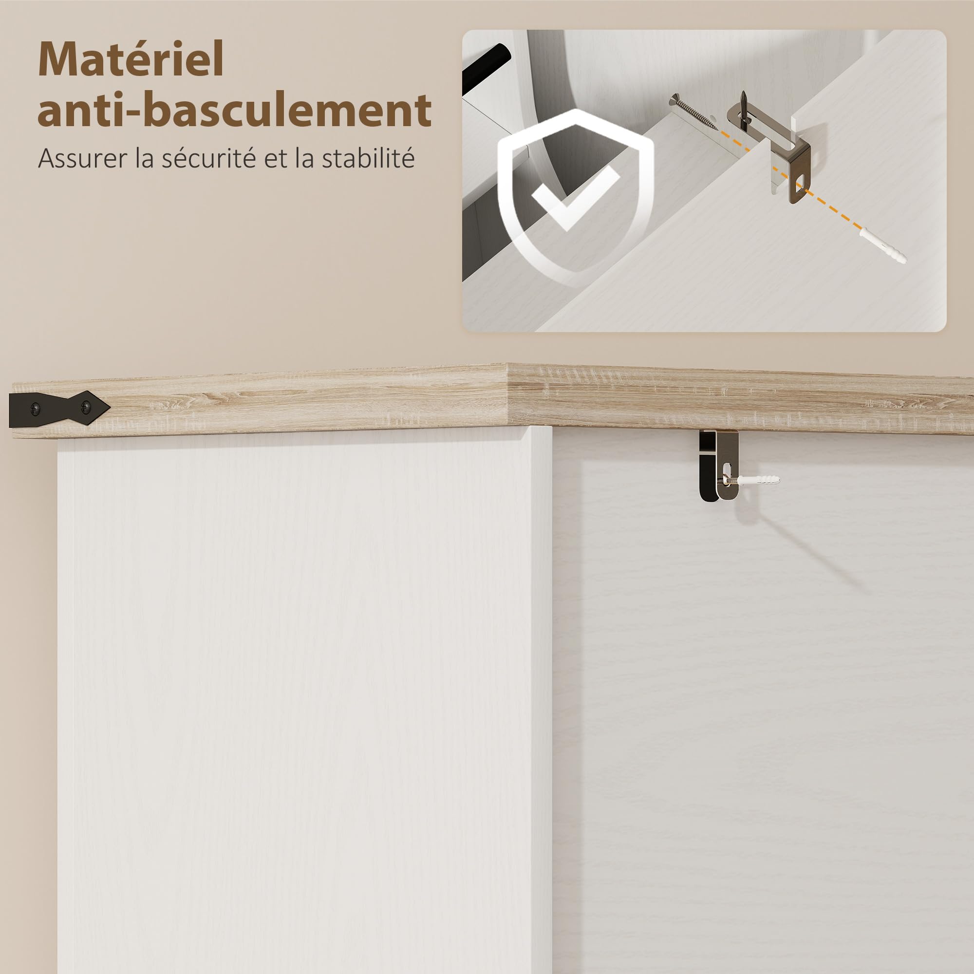 HOMCOM Credenza da cucina, mobile da cucina, mobile per porcellane, 4 ante, 6 portaspezie e ripiani regolabili, stile rustico, mobile contenitore per soggiorno, sala da pranzo, 76,3 x 40 x 136 cm,