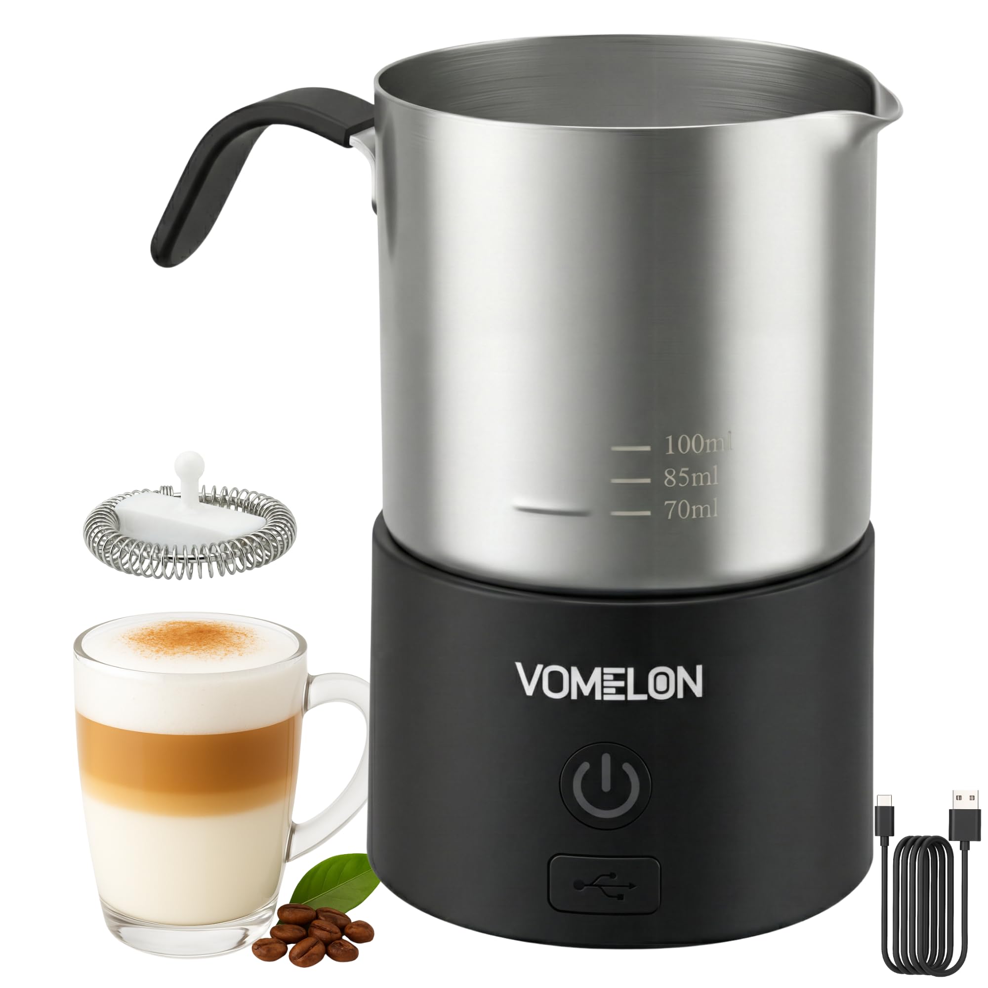 Single-Serve Rechargeable Milk Frother, Portable Mini Electric Cold-Only Foam Maker, Magnetic Jug Frother for Iced Latte & Matcha,Black