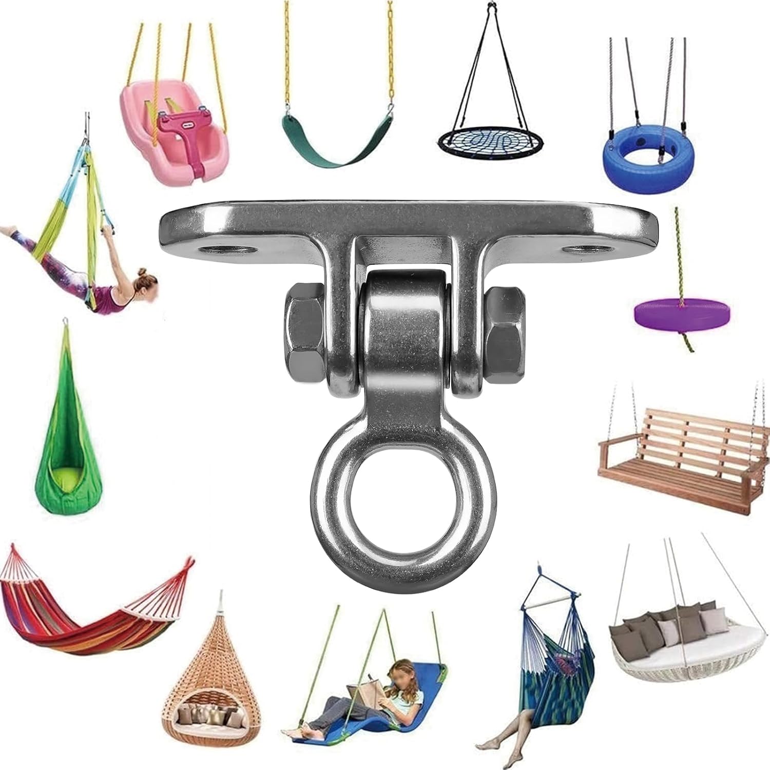 2 Swing Hangers Heavy Duty for 1000 LBS Capacity Hammock Hanger 180° Swing Stainless Steel Swing Hardware Accessories for Porch Playground Yoga Heavy Bag