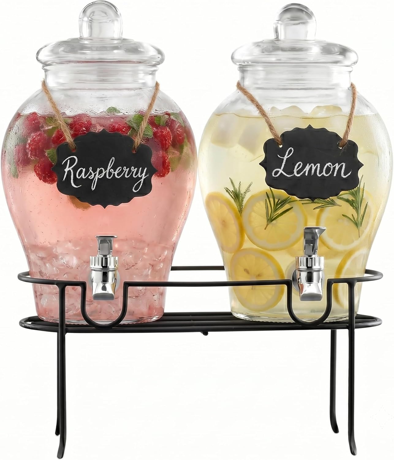 Style Setter Glass Beverage Drink Dispenser Sanford w/Stand, 2 Set 1.5 Gal