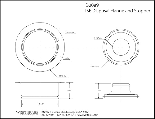 Miniatura 4 de Westbrass D2089-01 Brida y tapón de eliminación de residuos de montaje de 3 pernos, latón pulido, paquete de 1