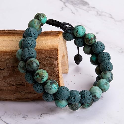 Miniatura 7 de Pulsera difusora de aceites esenciales de aromaterapia, piedra de lava, piedras preciosas y difusor de ansiedad (verde oscuro)