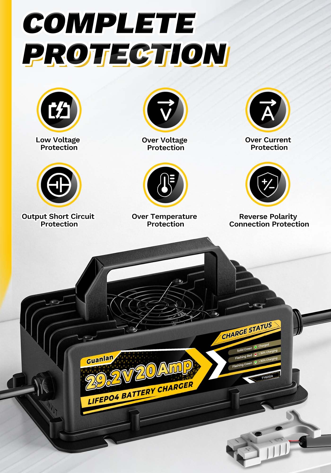 Caricabatterie Litio 29,2V 20A per Batterie LiFePO4 da 24V/25,6V, Impermeabile IP67 per Camper, Barca, Solare