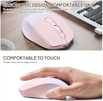 Wireless Gradient Color Bluetooth Mouse,Dual Mode Rechargeable Silent Slim Laptop Mouse,Portable(BT5.2+USB Receiver) Computer Mice,for Laptop,Desktop Computer,ipad Tablet,Phone,Mac(Gradient Pink)
