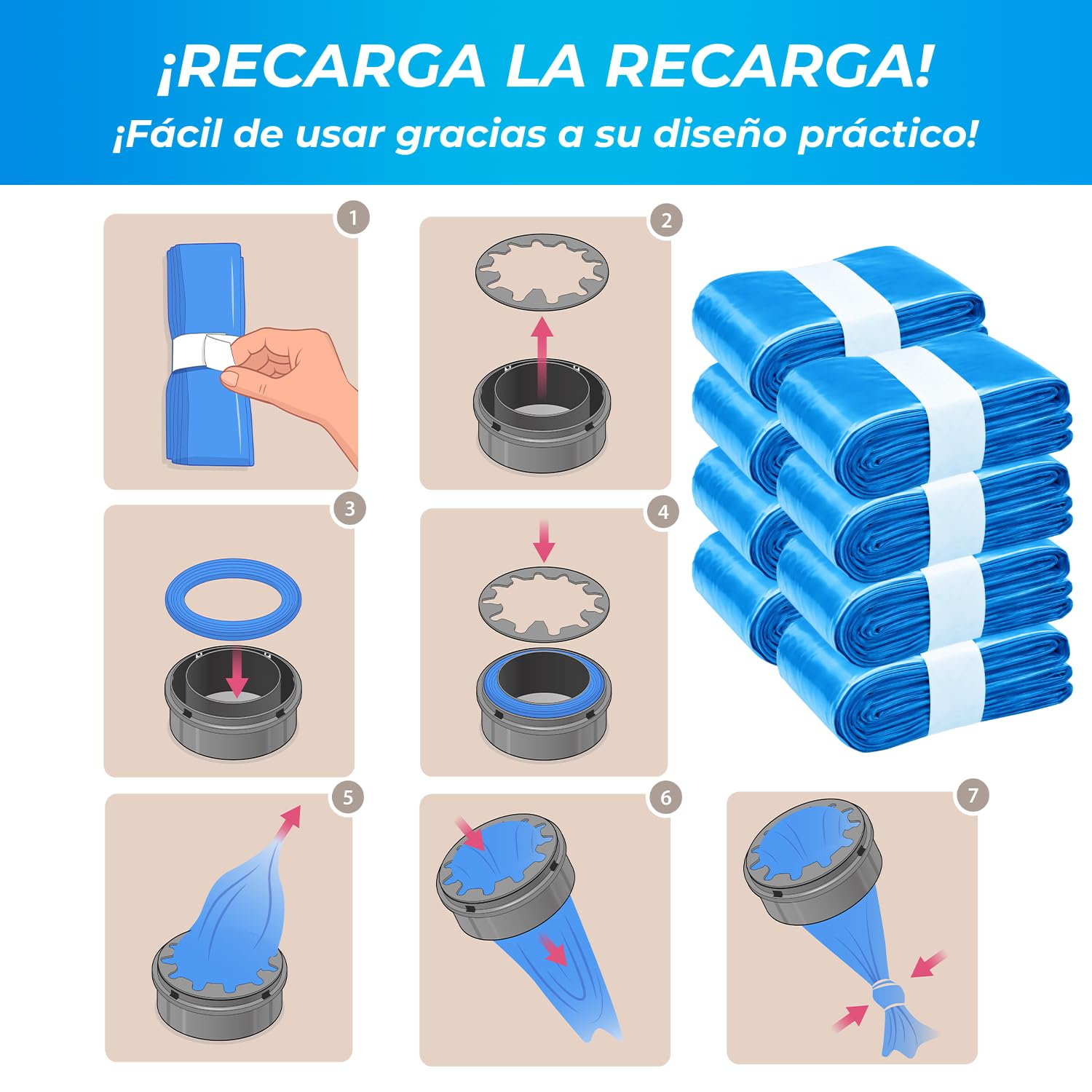 8 Recambios Compatibles con Tommee Tippee Twist & Click, Sangenic Tec, Simplee Sangenic y LitterLocker – Bolsas Perfumadas 8 Metros Antiolor