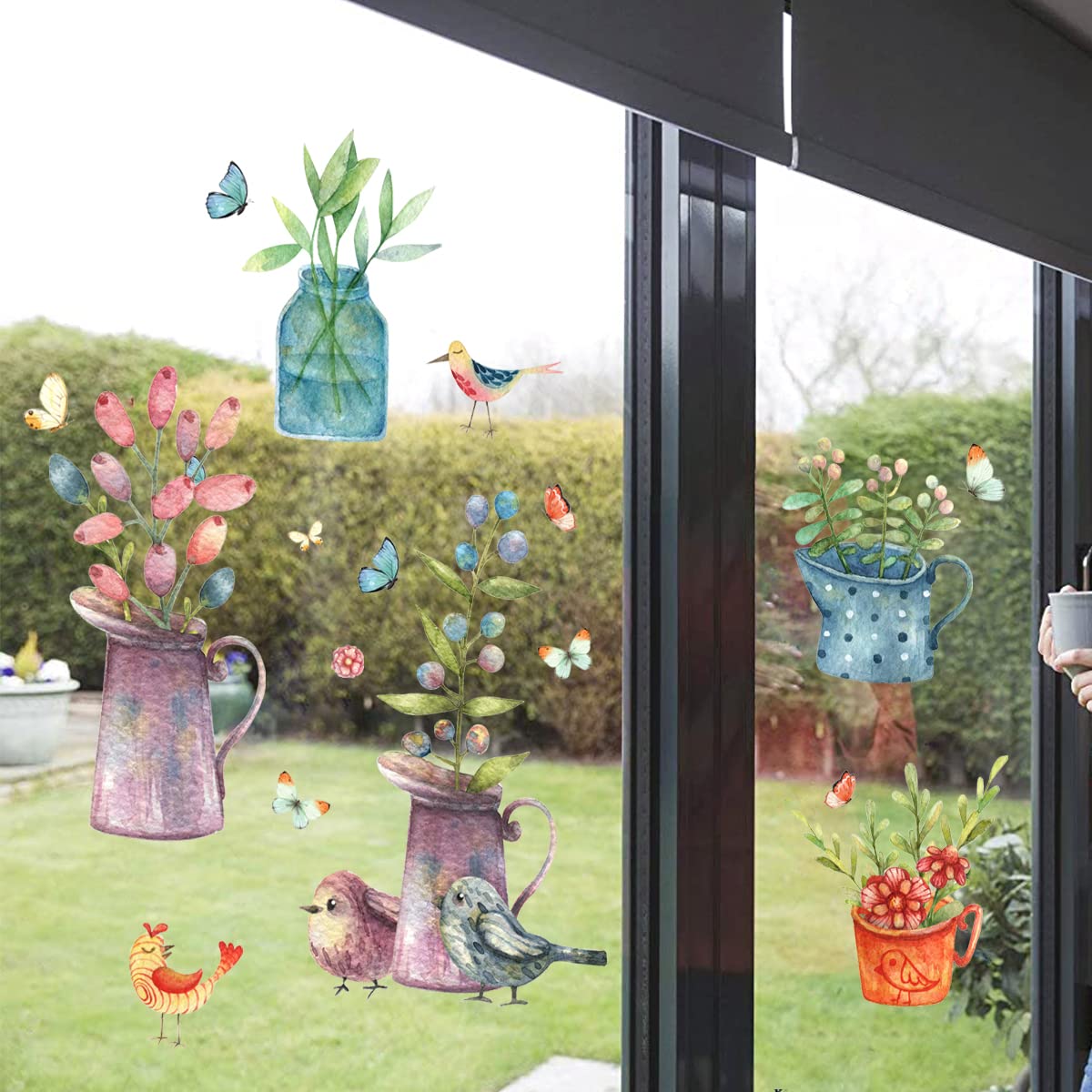Supzone Bianco Adesivi Finestra Vetrofanie Farfalla Fiori Decorazioni Primavera e Estate, Decorazioni per Vetri Anti-Uccelli Adesivi Statici per Finestre