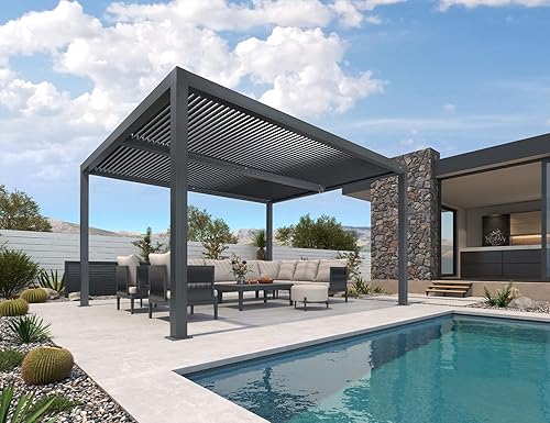 Miniatura 61 de PURPLE LEAF Pérgola 94AS con listones de aluminio para exteriores de 12 x 20 pies con techo ajustable para terraza, patio trasero, jardín, kiosco