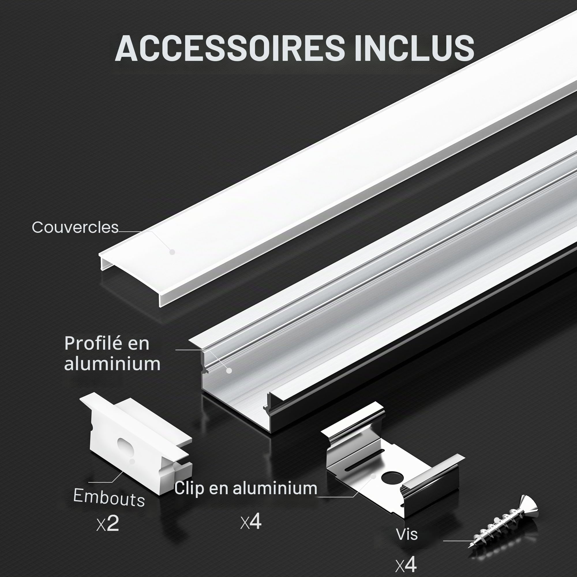 20 x Profilé LED Encastrable 2 m (40 m), Profilés en Aluminium en U pour Ruban led jusqu'à 15 mm, 26,7 x 10 mm, Rail Led avec Diffuseur LED en PC, Idéal pour Plafond et Installation Encastrée