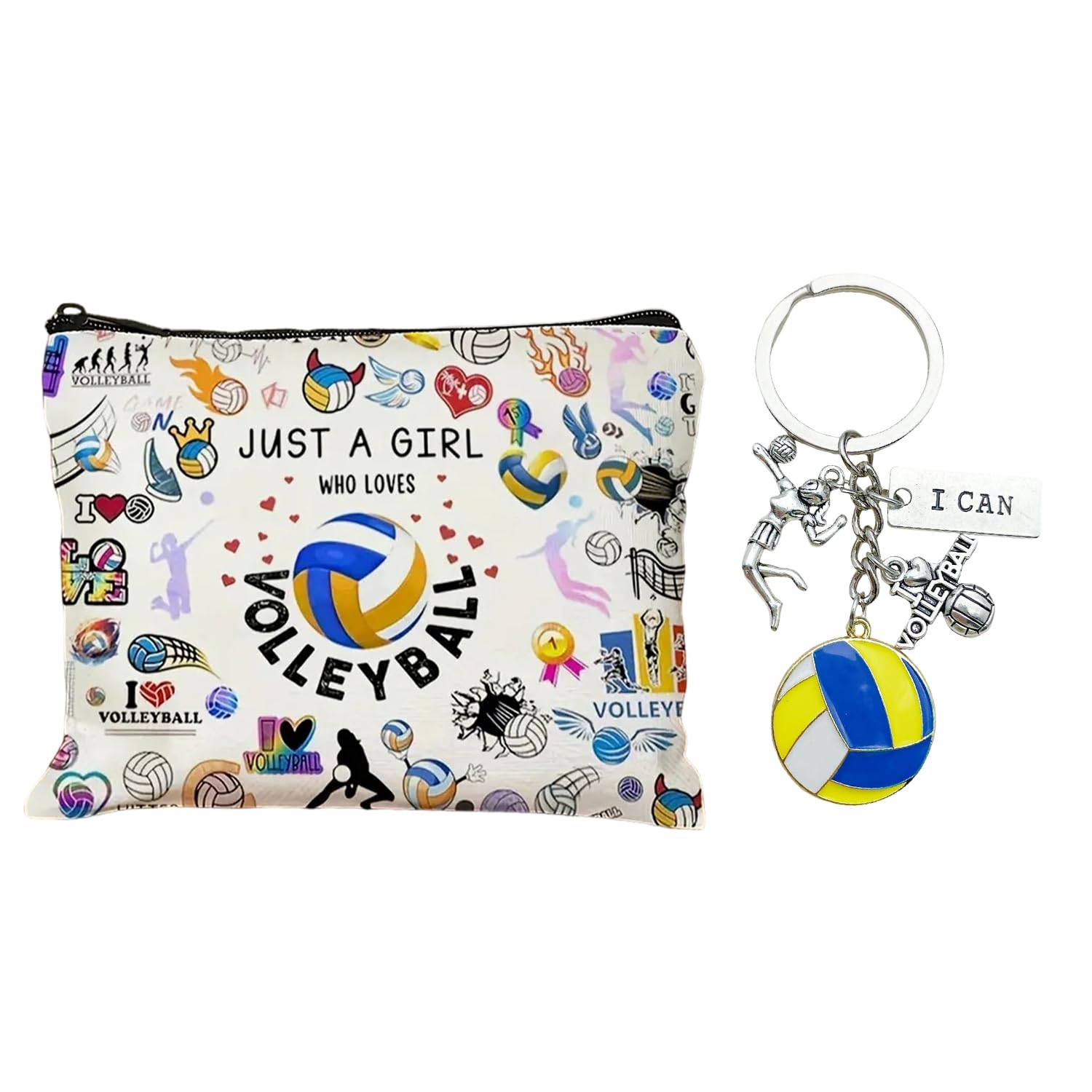Borsa Cosmetica Da Pallavolo Da 1 Pezzo E Portachiavi Da 1 Pezzo, Stampa Fronte-Retro, Grande Capacità, Custodia Portatile Per Viaggi E Fitness, Ciondolo Decorativo Per Zaino Sportivo.