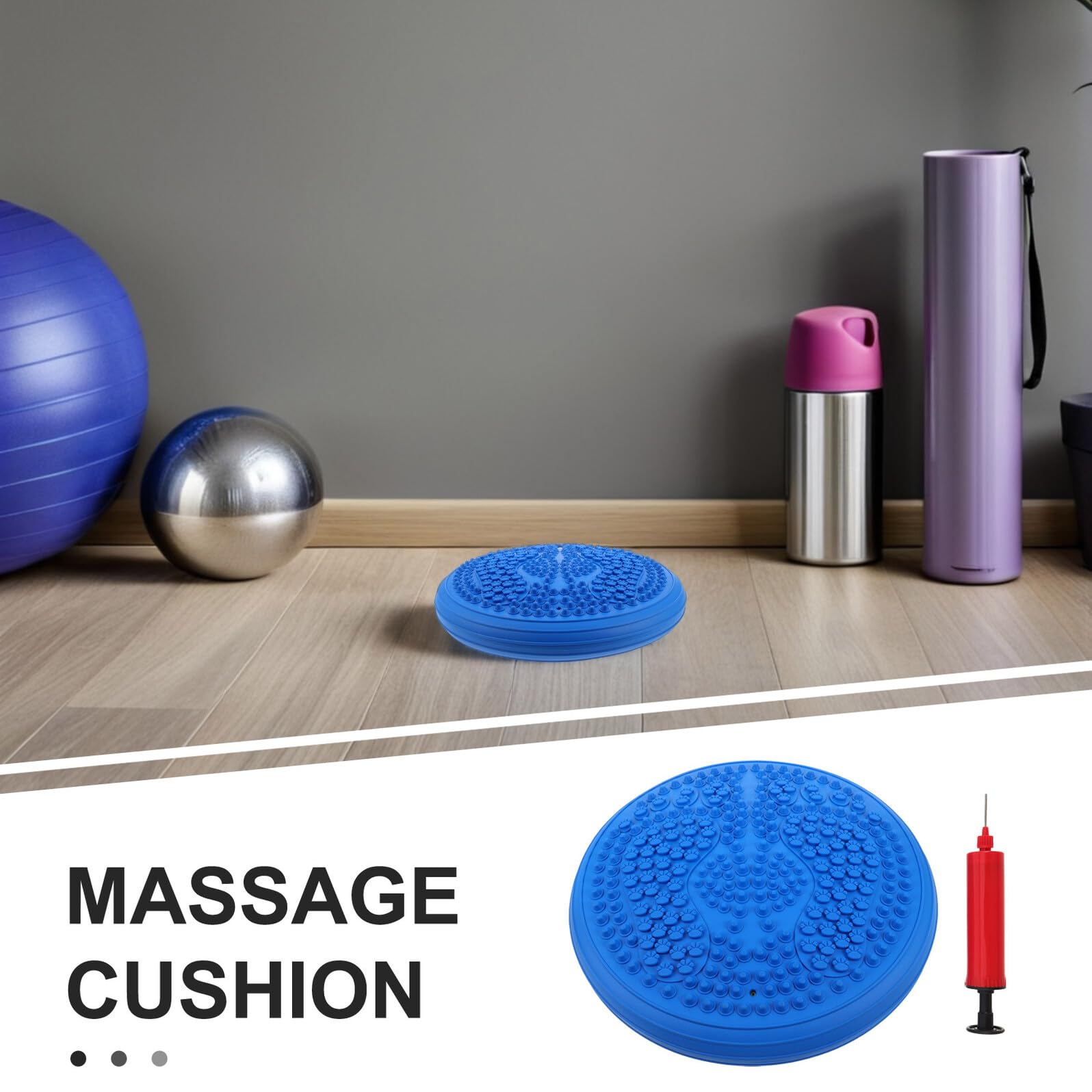 VANZACK Coussin Gonflable Bleu avec Pompe Tapis de Yoga Portable Épais pour Massage, Stabilité et Entraînement Fitness à la Maison ou en Plein Air