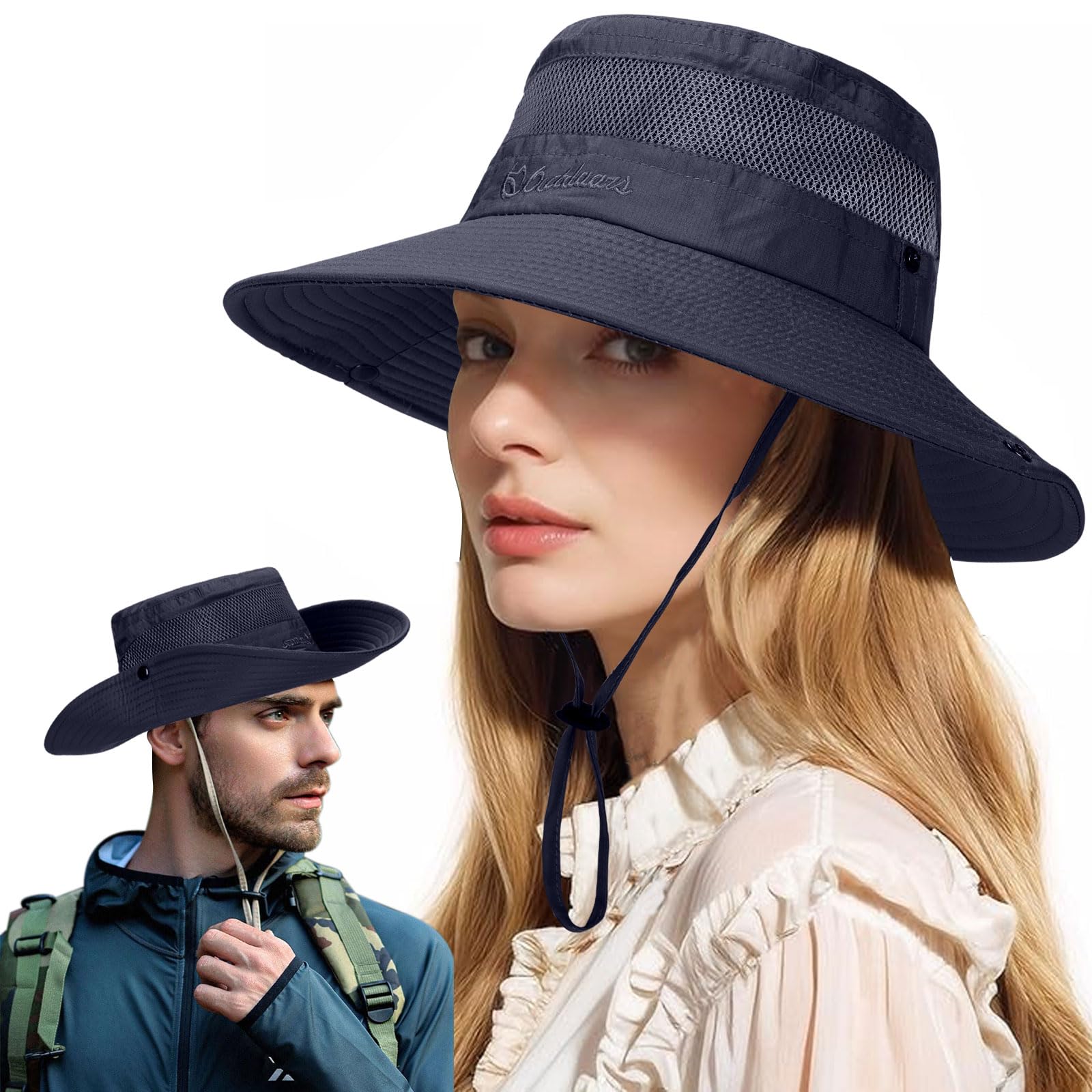 Cappello di paglia a tesa larga anni '40: nastro e velo in velluto blu navy - Italia