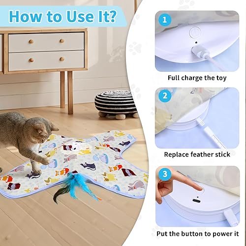 Miniatura 5 de DFQ Juguetes interactivos para gatos recargables, juguete automático para gatos de interior con pluma de varita oculta en movimiento, juego de