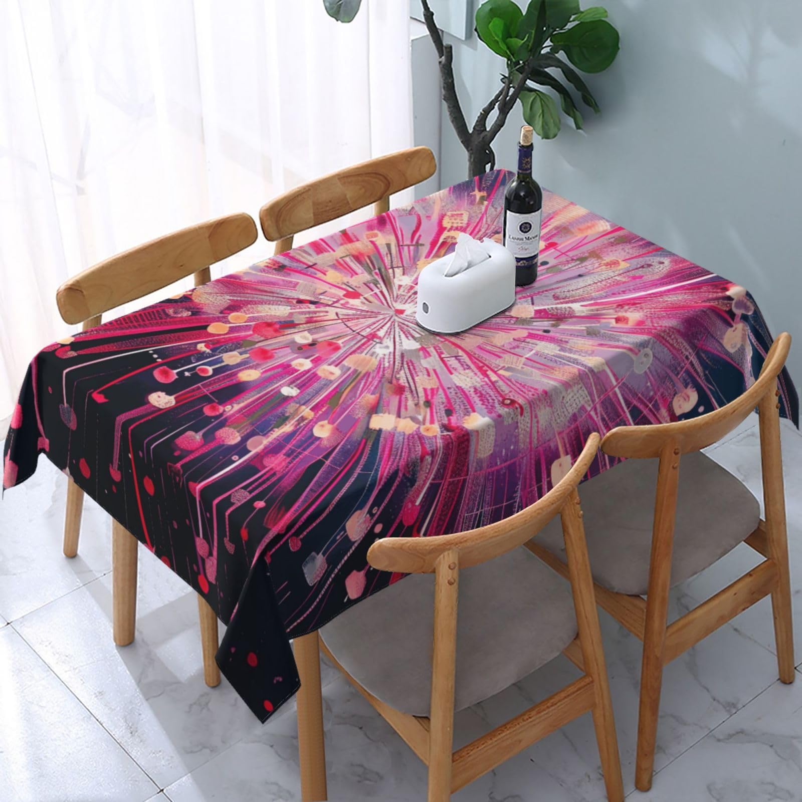 WPKJU Fireworks Art Printed Tablecloth Water Resistant Table Cover Washable Rectangle Table Cloth for Tables 54x72 in