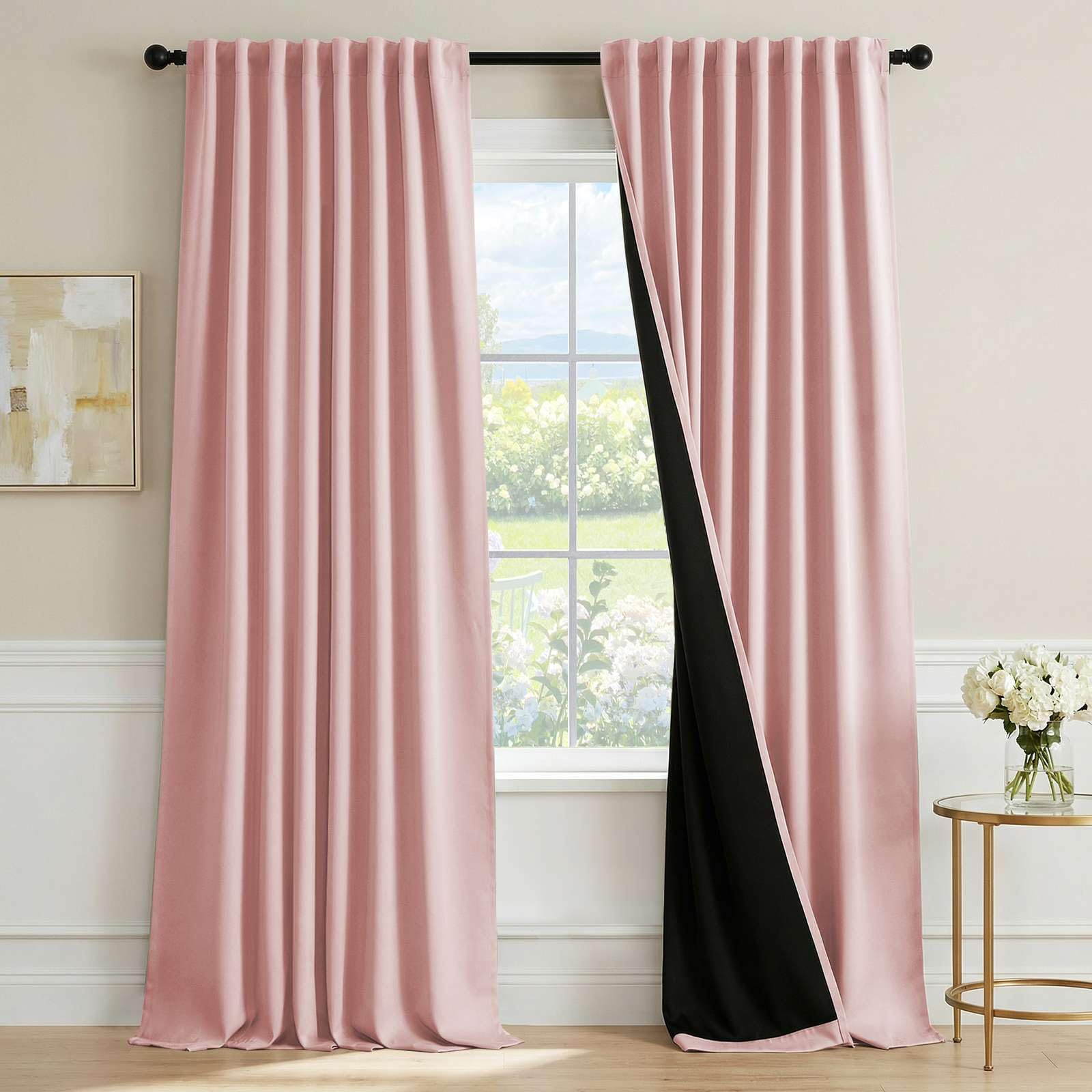 Photo 1 of H.VERSAILTEX Blackout Curtains 84 Inch Length 2 Panels Set for Living Room Bedroom, Back Tab Pinch Pleated Thermal Insulated Room Darkening Light Blocking Curtains with Hooks, Baby Pink