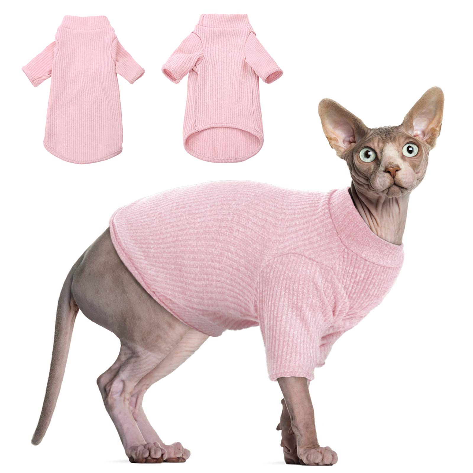 DENTRUN Sphynx Cat Clothes Hairless Cat Outfit Kitten Jumper Breathable Cat Onesie Turtleneck Sweater Adorable Cat Clothing Vest Pajamas Jumpsuit