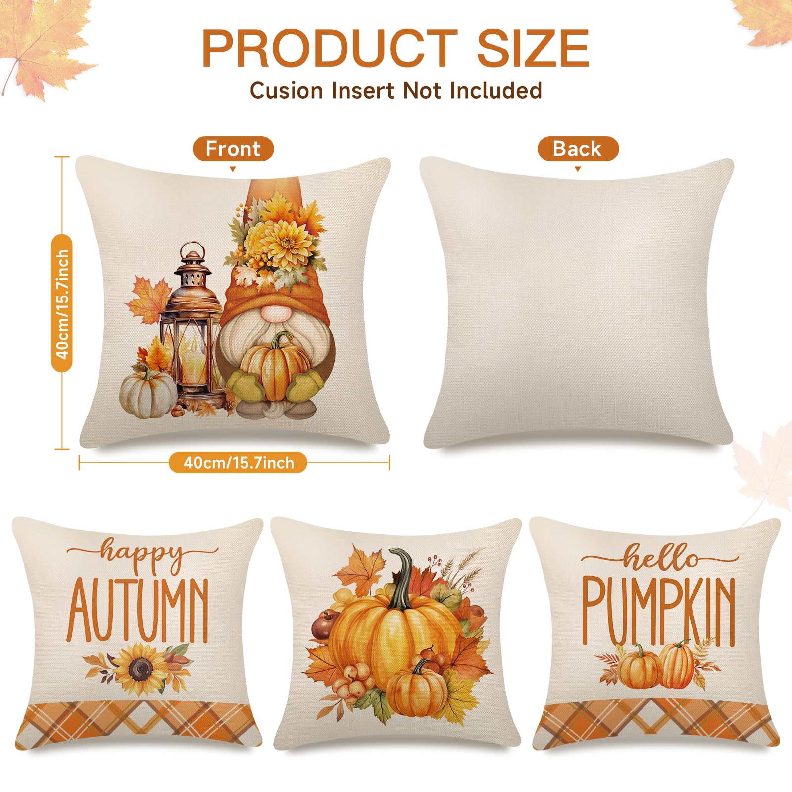 4 Federe Per Cuscini 45x45 Autunno, Bonhause Cuscini Divano Con Zucca, Decorazione Casa Fai Da Te, Morbide E Lavabili