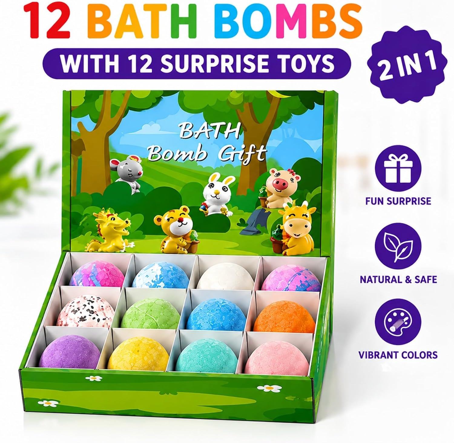 Bath Bombs with Toys Inside for Kids ，Bath Bombs for Kids Gift Set 12 Pack | with Hidden Gemstones Surprise Inside, Colorful Fizzing Galaxy Bath Bombs, STEM Educational Bath Toys for Boys & Girls