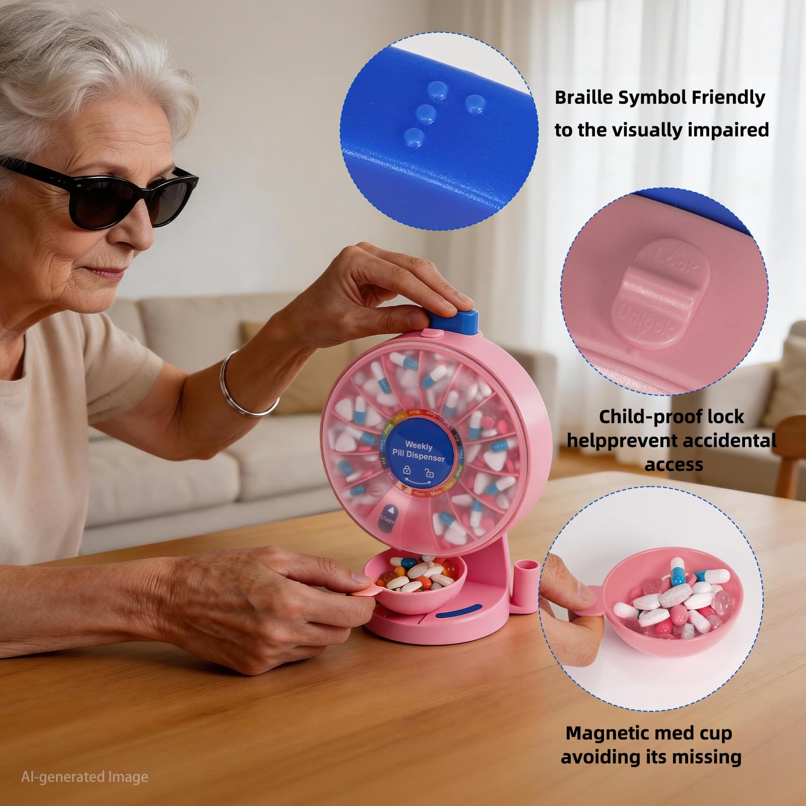 EziMedPil EMPPDMC01PB Pilulier rose avec grand comparaison pour les femmes à prendre quotidiennement de vitamines