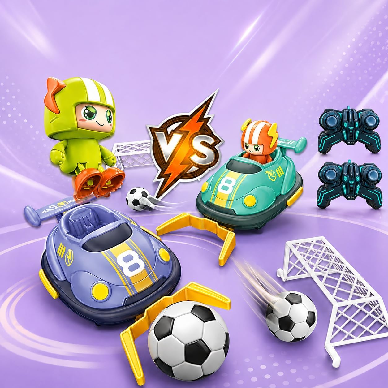 Remote Control Soccer Car Toy Set for Kids | 2 Player RC Football Battle Game with 2 Cars, 2 Controllers, Goal Posts & Soccer Balls | Indoor & Outdoor Educational Gift for Boys & Girls Age 4+-image-13