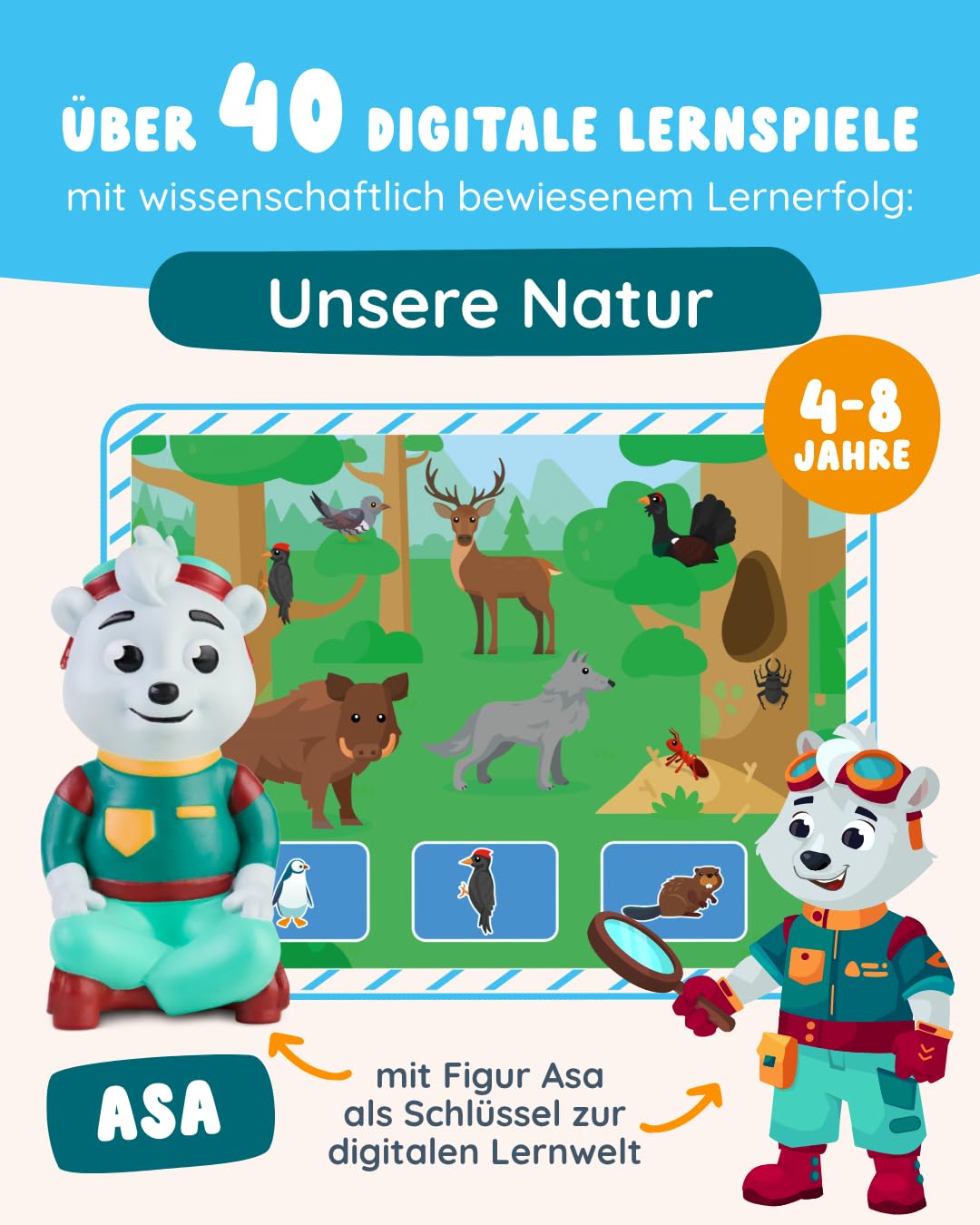 Edurino Figur ASA Unsere Natur ab 4 Jahren inkl. App | Heimische Pflanzen & Tiere | Artenvielfalt | Zusammenhängen in der Natur | Nachhaltigkeit & Umweltschutz (Figur ASA)