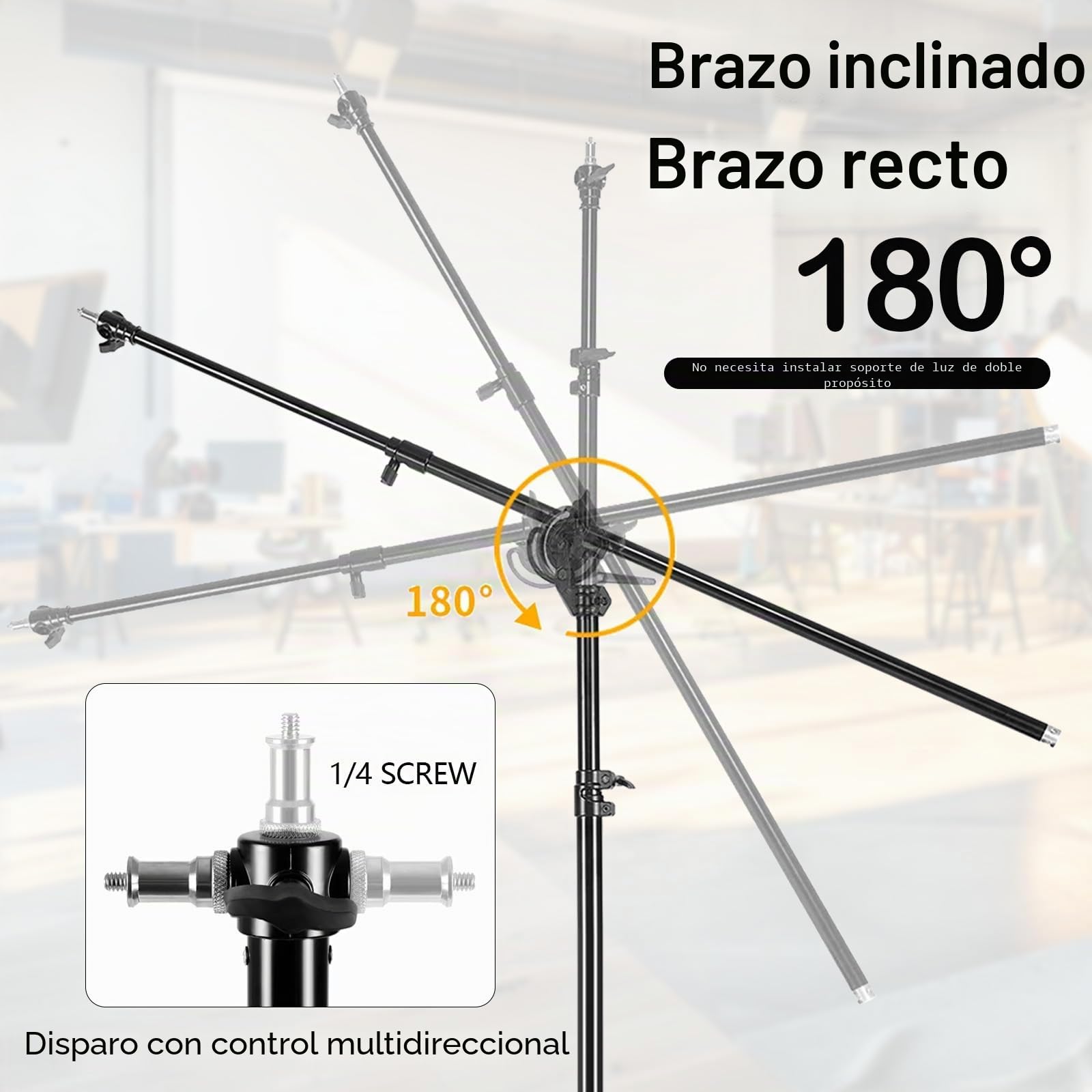 Fotografía Soporte de Luz 400cm, Soporte de Brazo Soporte de Lámpara con 186cm Brazo de Sujeción y Bolsa de Arena Resistente Trípode Fotográfico Luz y Tornillo de 1/4" para Monolight Softbox