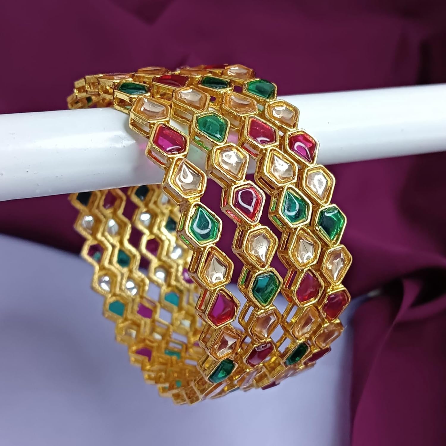 Efulgenz Indian Bangle Set for Women Bangle Set Indian Faux Kundan Glass Crystal Stone Bangles Bracelet Indian Bridal Jewelry for Wedding Statement Bollywood Fashion Jewelry - Image 2