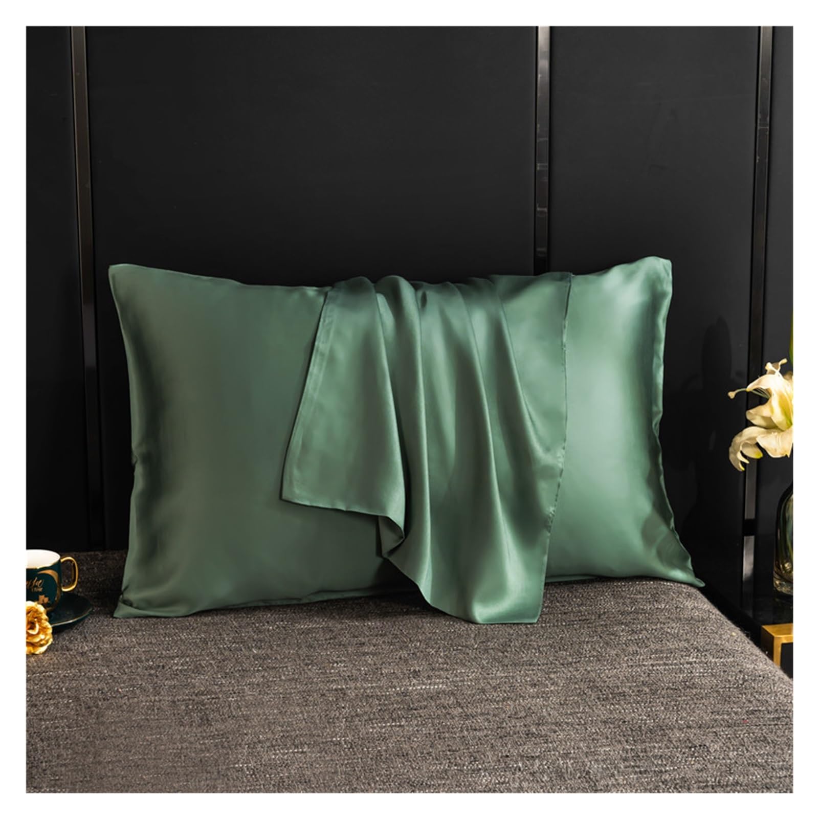 Federa in seta di alta qualità, chiusura a busta in tinta unita, morbida fodera for cuscino for dormire(Green,70x70cm 2pcs)