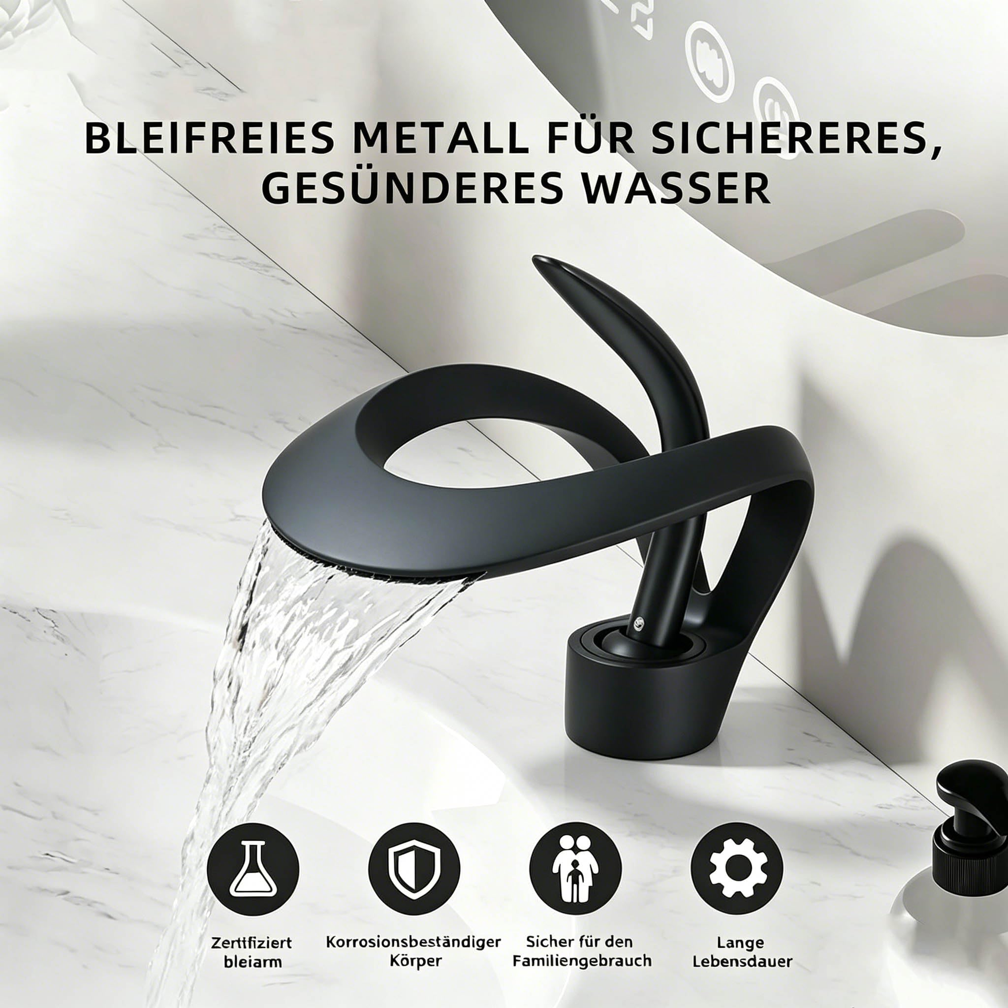 Wasserhahn Bad Einhebel-badarmatur Armatur Badezimmer Mischbatterie Bad Energiesparend Waschbeckenarmatur Einhebelmischer für Badezimmer Schwarz