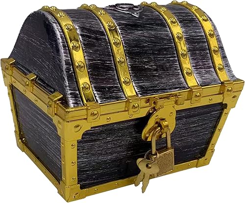 Caja de almacenamiento de cofre del tesoro pirata para niños, borde dorado decorativo con cerradura y llave para cumpleaños de niños, Halloween,