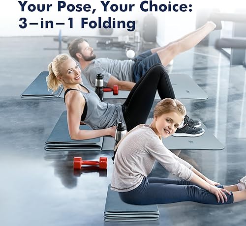 Miniatura 2 de Esterilla de yoga plegable para viajes (14 pulgadas y 12 pulgadas de grosor)  antideslizante, ecológica, ligera esterilla de ejercicio plegable,