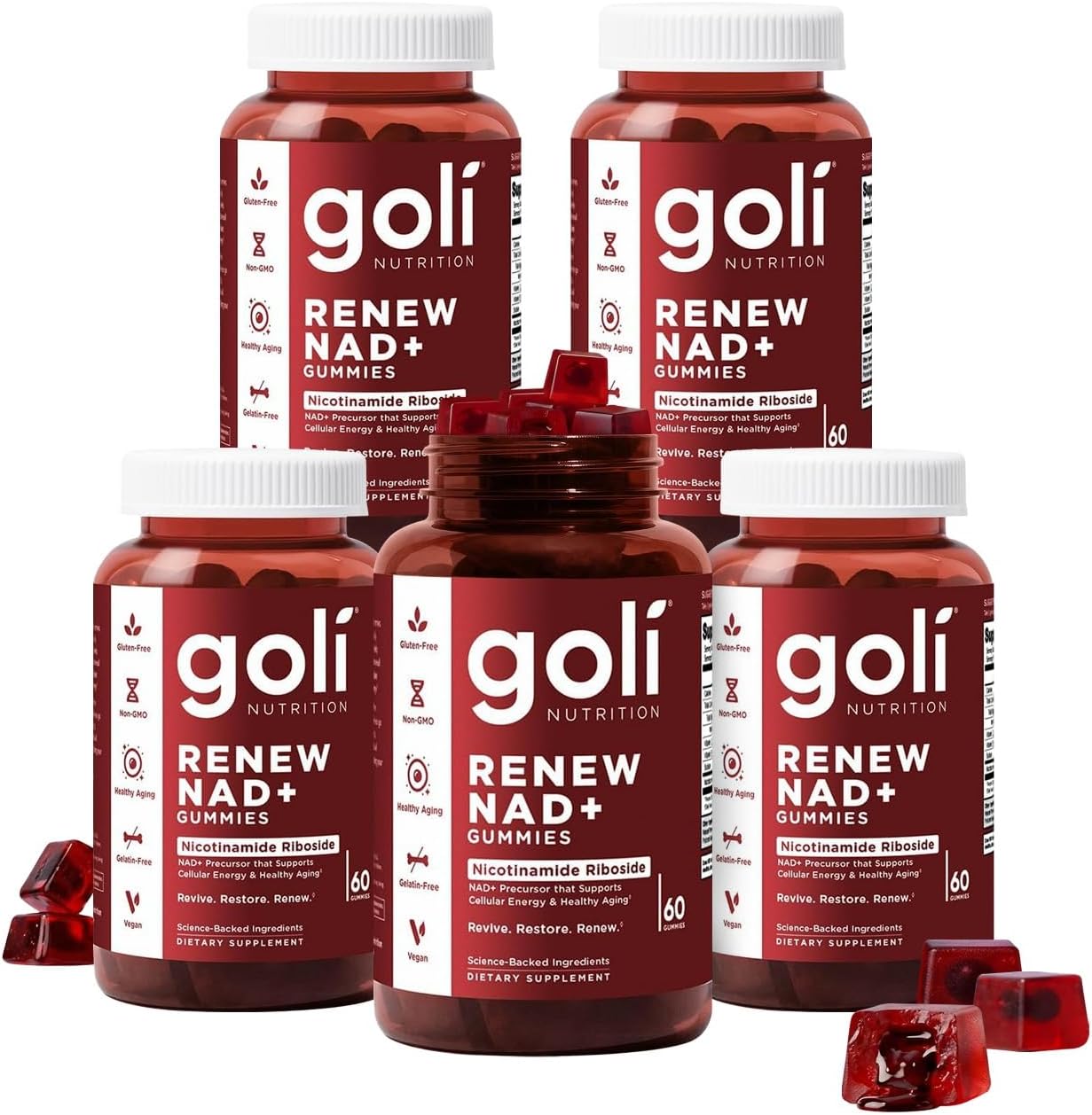 Goli World’s First Renew NAD+, 60 Count Each (2 Pack, 120 Total) – Nicotinamide Riboside (NR) – Cellular Energy & Healthy Aging Support – Vegan, Non-GMO, Gelatin-Free Liquid-Center Gummies