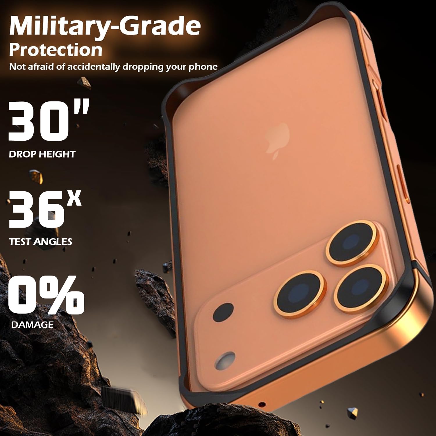 Funda con Marco Metálico para iPhone 17 Pro Max/17 Pro, Parachoques a Prueba de Caídas con Esquinas Elevadas y Disipación de Calor, sin Placa Trasera.-Black||17 Pro