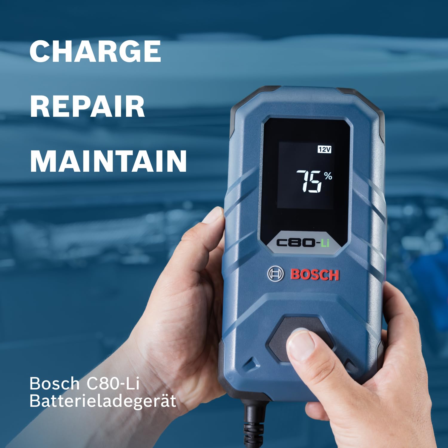 Bosch C80-Li Batterieladegerät, 15 Ampere, mit Erhaltungsladungs-Funktion - Autobatterie-Ladegerät für 6 V / 12 V Blei-Säure-, AGM-, EFB-, Gel-, SLI- Batterien sowie 12 V Lithium- (LiFePO4) Batterien