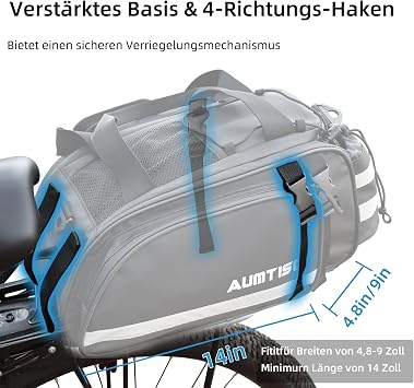AUMTISC Bicycle Bags for Pannier Rack 15L Waterproof & Reflective Bicycle Pannier Rack Bag with Shoulder Strap and Bottle Holder with Rain Cover
