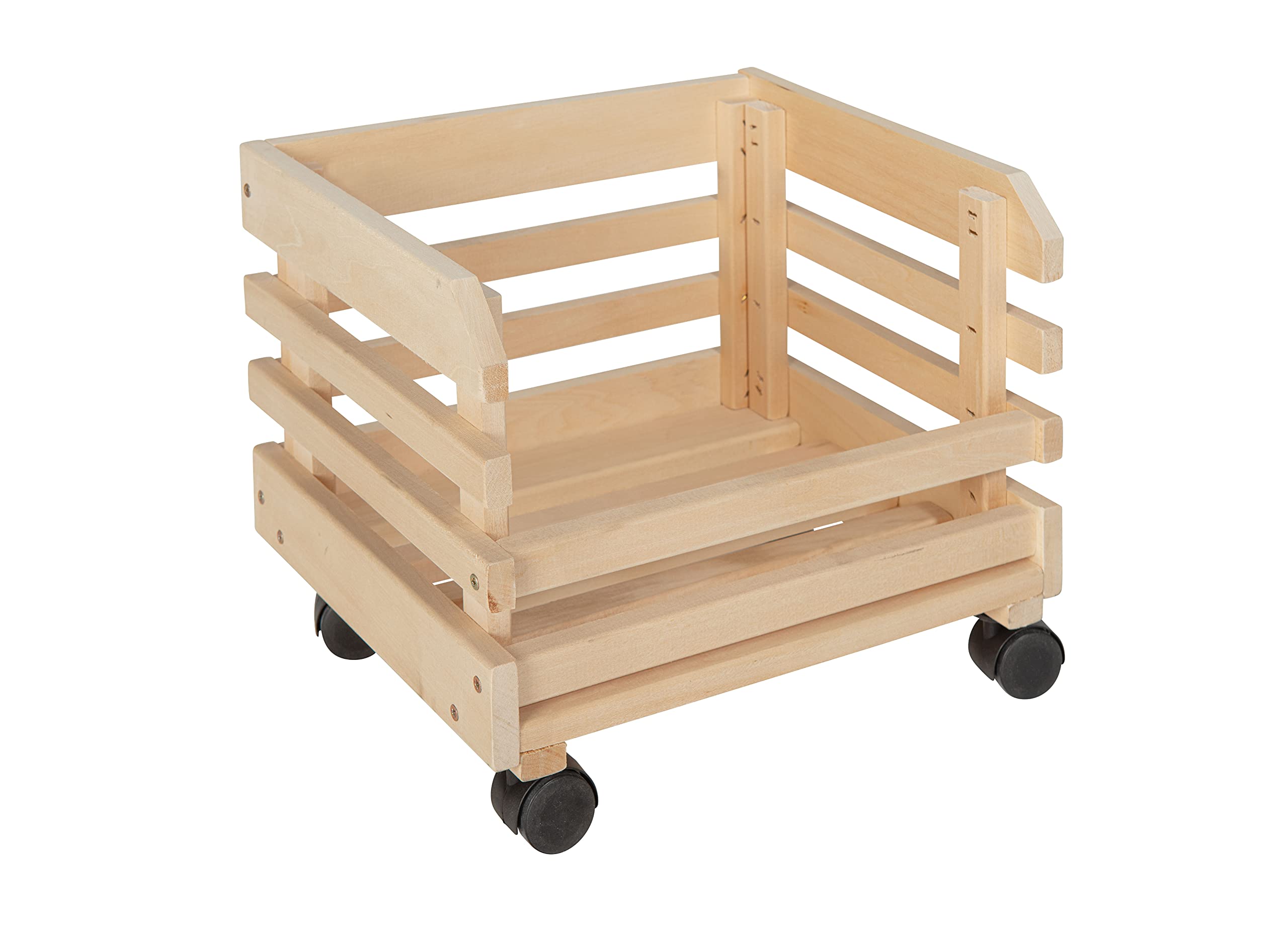 Inter Link - 3 cajas apilables de madera maciza natural - Caja de almacenaje con ruedas, caja de almacenaje para fruta, verdura - Ahorra espacio, práctico y versátil - 37 x 30 x 80 cm