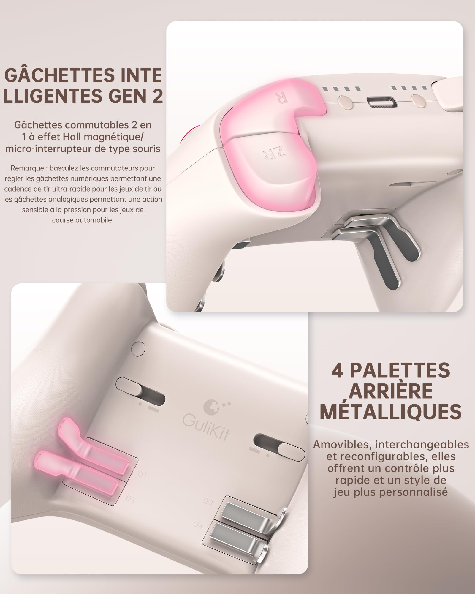 GuliKit TT PRO Manette Sans Fil pour PC, Android, iOS, Switch 1/2, joystick TMR, avec Batterie 950 mAh, Fonction de Réveil et 4 Boutons Métalliques Amovibles à l'arrière, Rétro