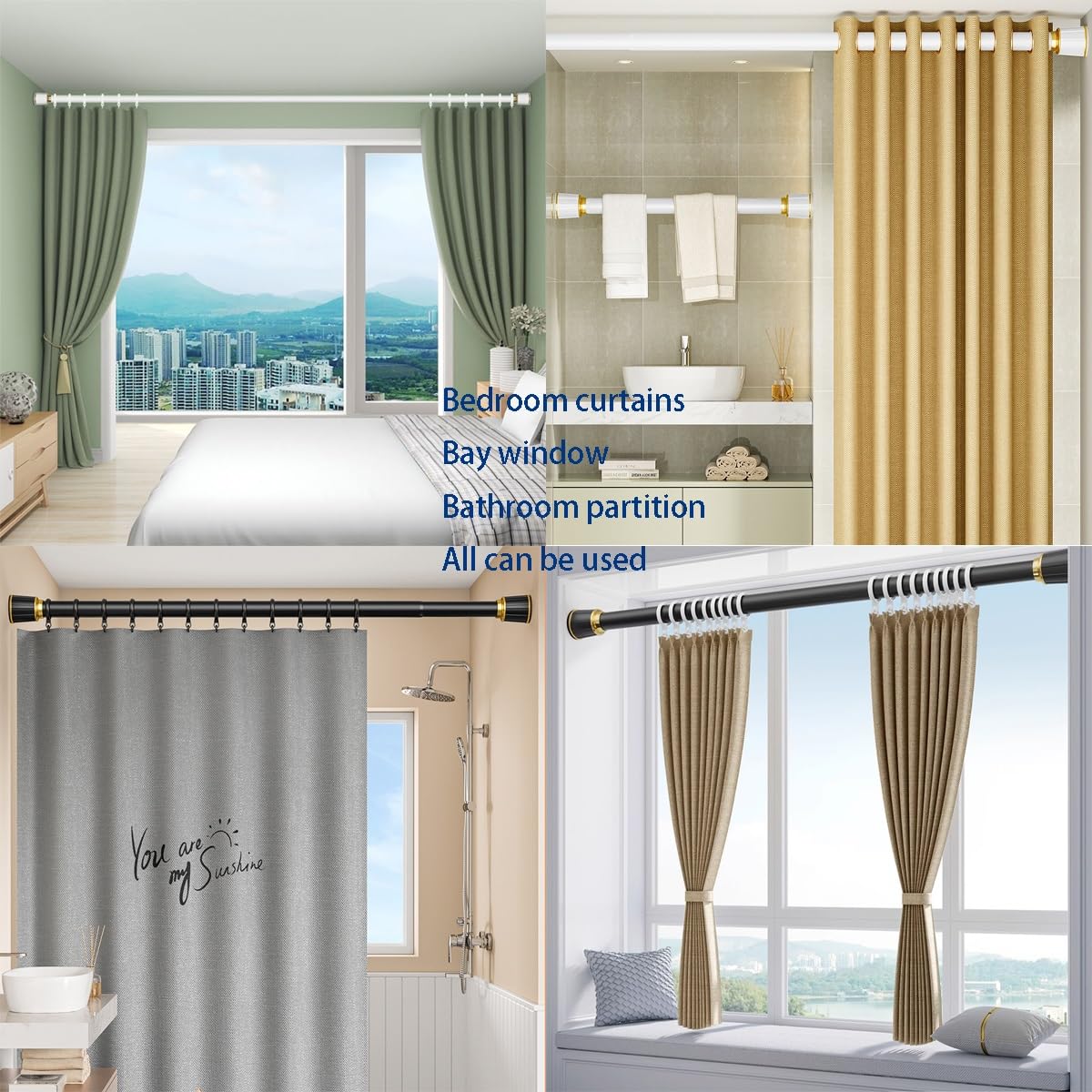 Barra de Cortina Extensible, Barras de tensión para Cortinas, sin Perforaciones, fácil de Instalar, se Puede Utilizar como decoración del hogar, Barra de Cortina para Ventanas (Col