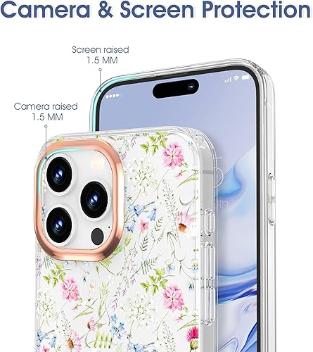 Miniatura 2 de zelaxy Funda compatible con iPhone 15 Pro, TPU suave y flexible, a prueba de golpes, patrones de jardín de flores, funda protectora de cuerpo
