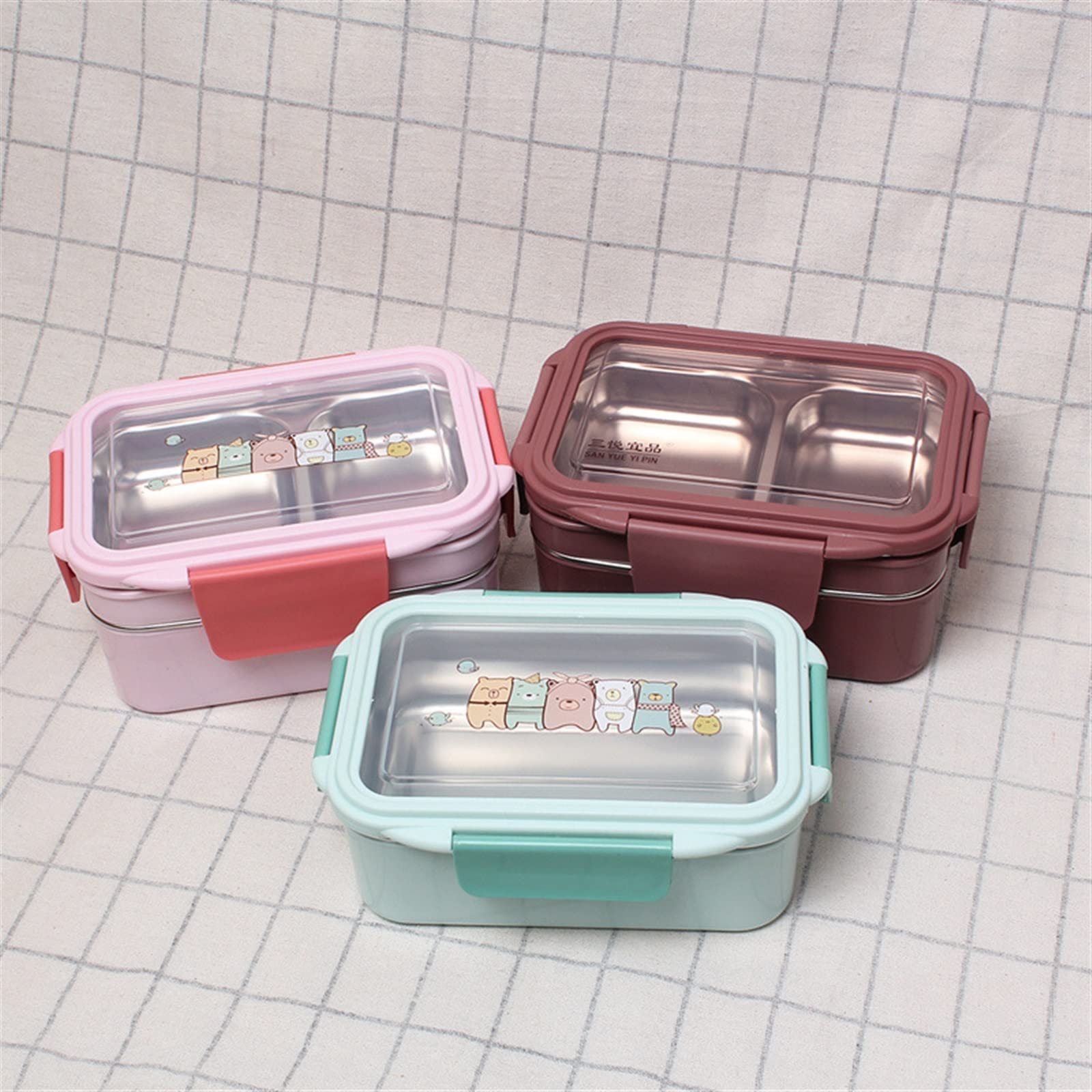 Cajas Bento fiambrera térmica caja de mantenimiento fresco for adolescentes trabajador oficina almuerzo empaquetado portátil for comida trabajo(2 Layer Khaki)