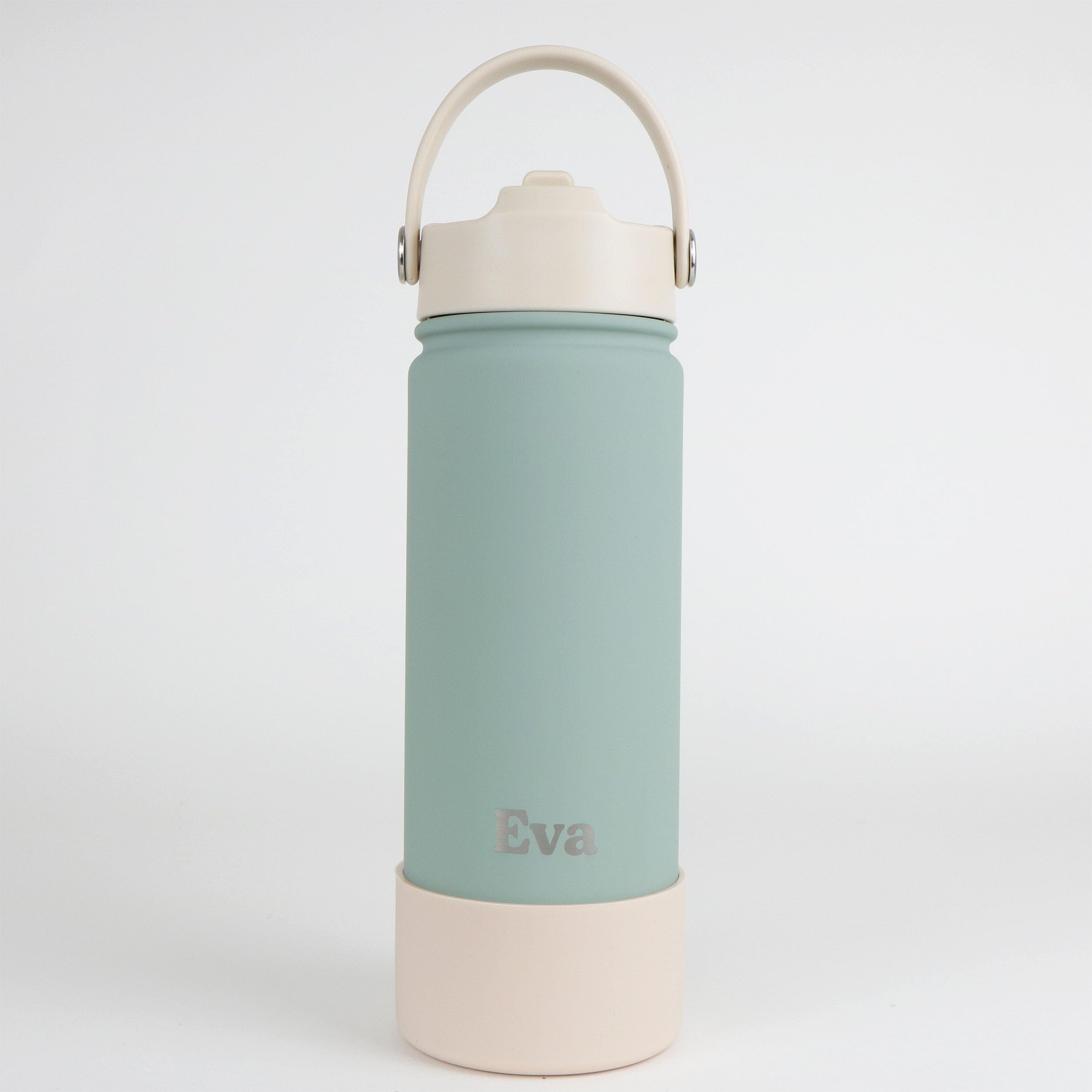 cribstar Personalised Water Bottle, Insulated Stainless Steel, Straw Lid, Laser Engraved Name, BPA Free, Leakproof (Sage [Horizontal Engraving], 18oz/500ml) — image 1