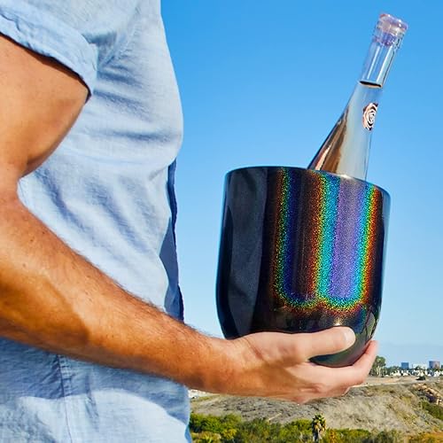 Miniatura 6 de SNOWFOX Cubo de hielo de acero inoxidable con aislamiento al vacío de alta calidad con tapapinzas, parte inferior sin goma, accesorios de bar en