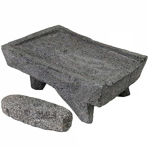 Thaweesuk Shop Nuevo mortero de metate de 12 pulgadas Molcajete Lavastone Azteca Tolteca Volcánica roca volcánica lava volcánica vintage mexicana