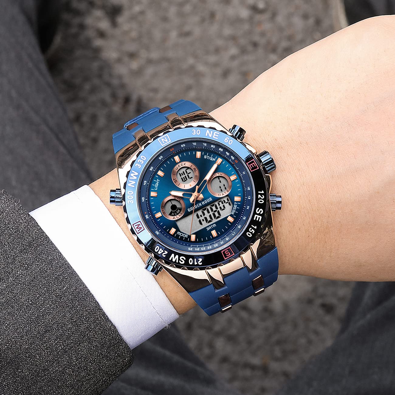 Montres de Sport pour Homme étanche, chronomètre, Date, Alarme, Lumineux, numérique, analogique, Militaire, avec Bracelet en Caoutchouc