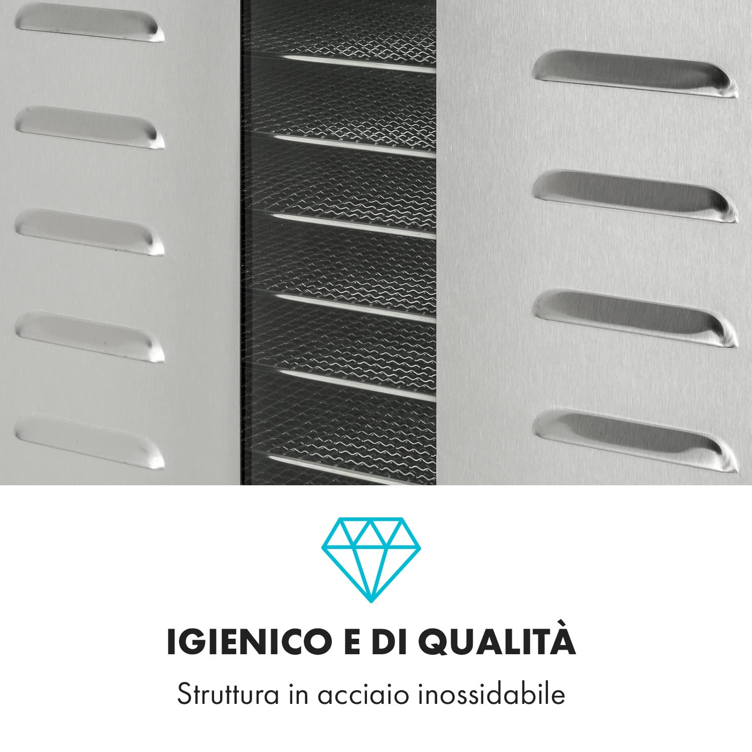 KLARSTEIN Master Jerky 550 Pro - Disidratatore Professionale, 36 Ripiani, 2400 W, Capacità: 5,47 m², Termostato: 40-90 °C, 36-54 kg Frutta/Verdure, Alloggiamento in Acciaio Inox, Argento