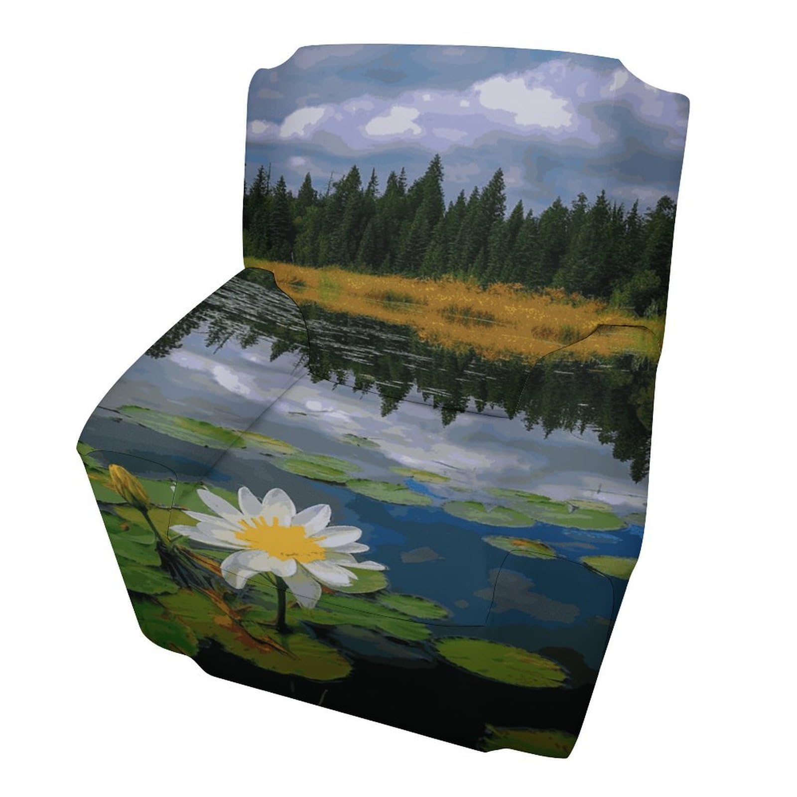 Fodpand Style Flower Lake Pond Reflection Sofa Cover Soft 1 Seater Sofa Slipcover For Pets Washable,Couch Cover With Elastic Straps Furniture Protector
